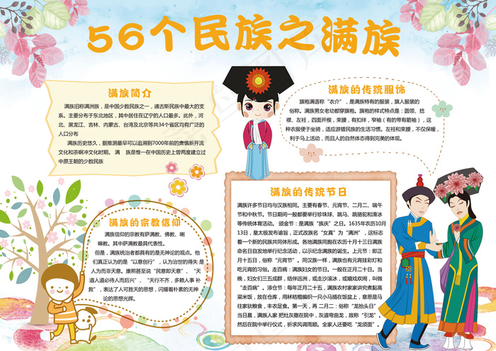 民族小报之满族手抄报满族风俗小报psd模版下载