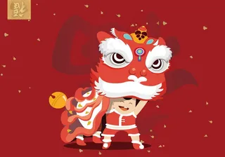 卡通舞狮动物矢量素材