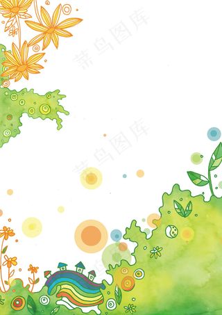 甜美梦幻童年卡通树木花朵信纸海报背...