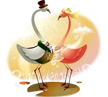 漂亮情侣仙鹤矢量图