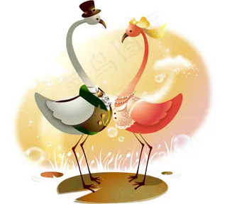 漂亮情侣仙鹤矢量图