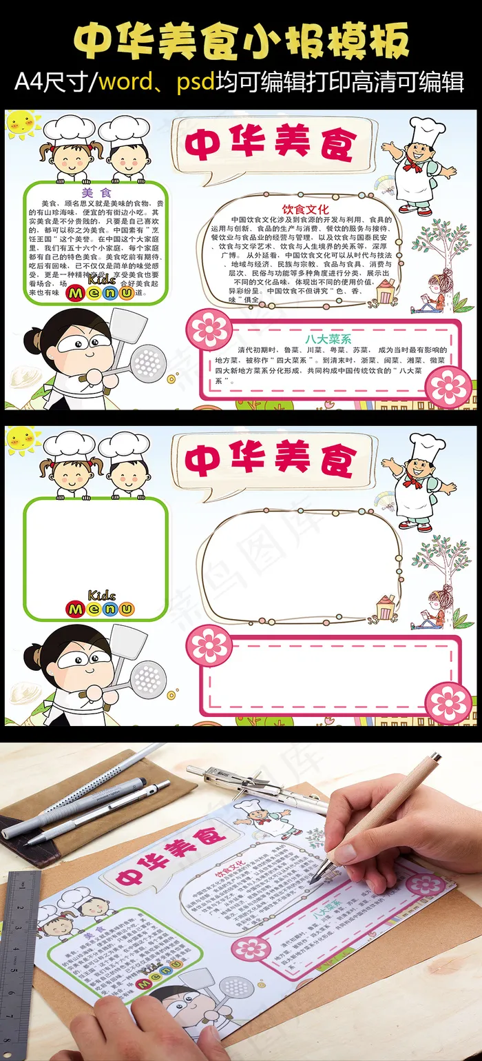 中华美食电子手抄报psd模版下载