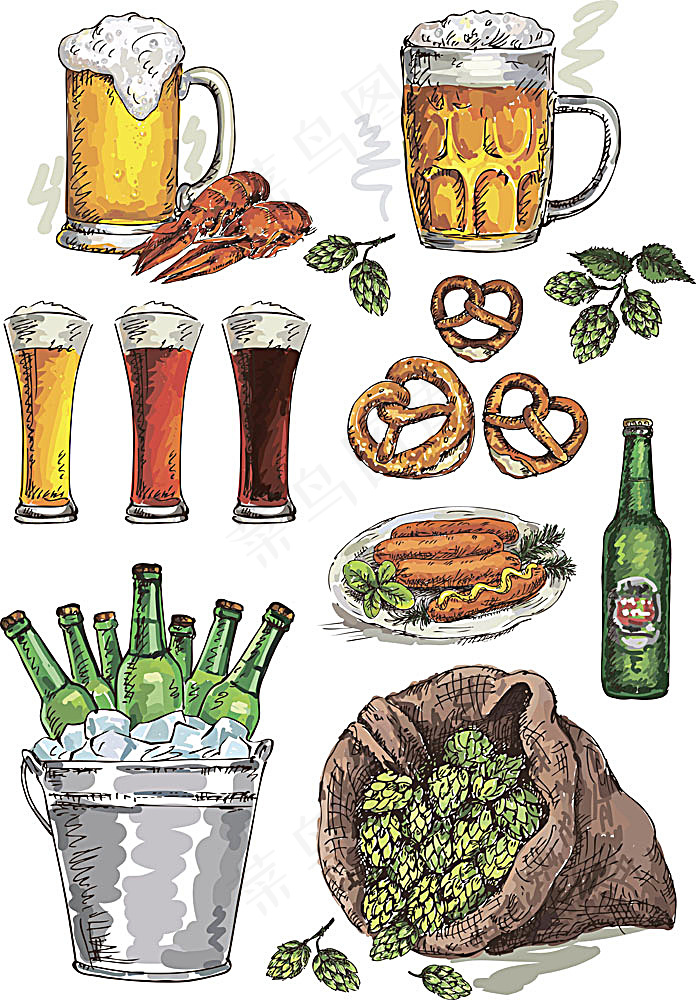 手绘啤酒素材