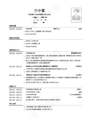 互联网数据分析员简历模板（有社会实...