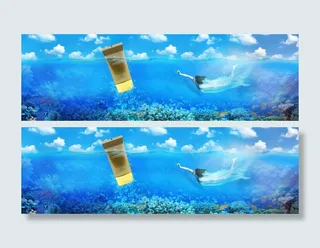 蓝天白云海底人物化妆品合成psd下...