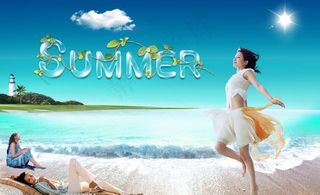 清爽美女 海滩图片