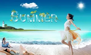 清爽美女 海滩图片