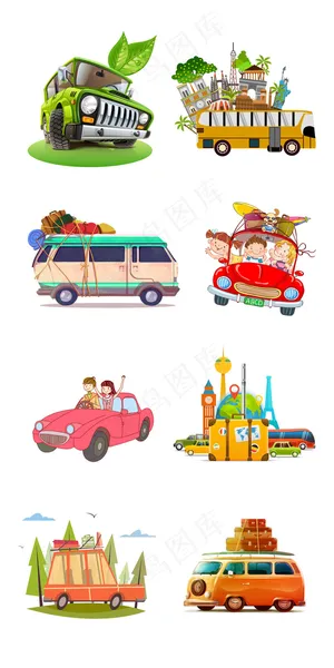 小清新卡通旅行汽车淘宝电商素材