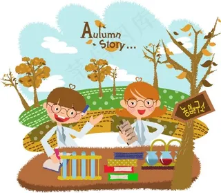 秋天故事化学实验矢量图