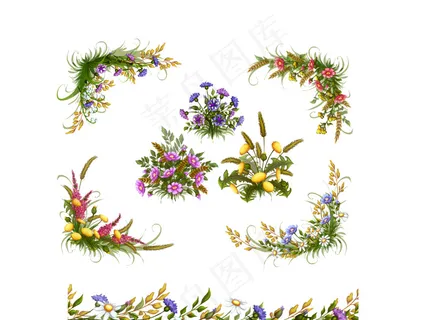 展板背景元素名片花环花束海报素材边...