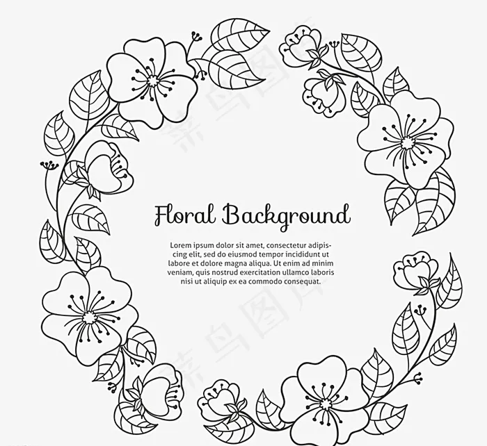 黑色手绘花环矢量素材图片ai矢量模版下载