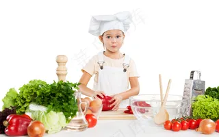 厨师装扮的大人小孩烹饪美食健康家庭情侣亲子素材