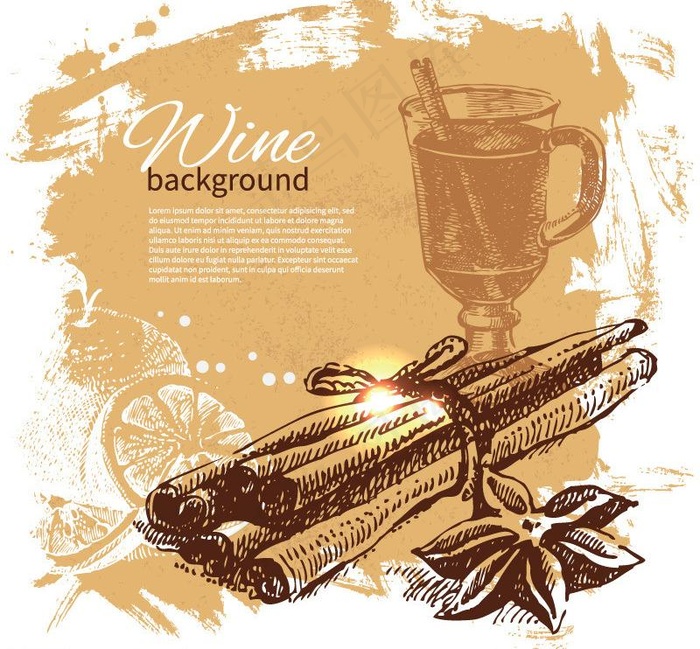 手绘风格葡萄酒矢量图片