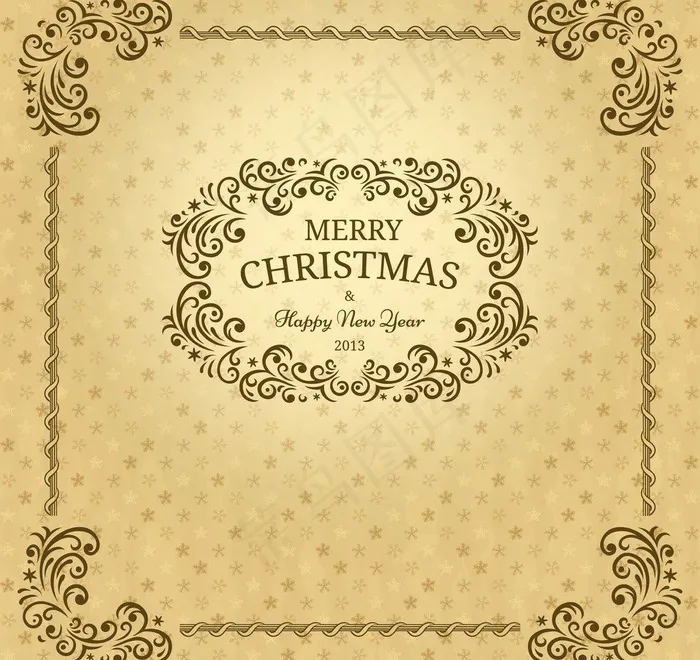 金色欧式圣诞花纹 边框图片eps,ai矢量模版下载