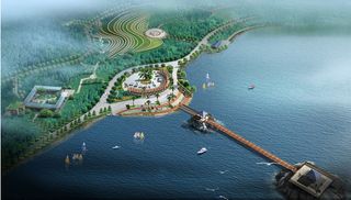 绿化带与海面上的栈桥PSD分层素材