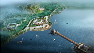 绿化带与海面上的栈桥PSD分层素材