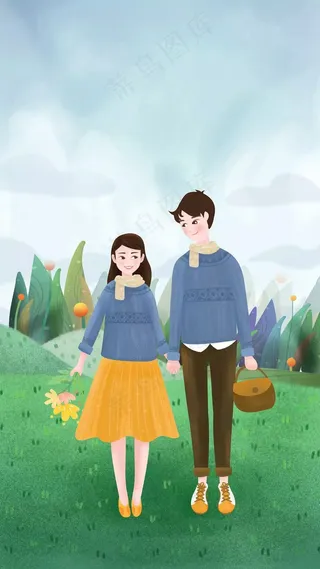 插画一对情侣