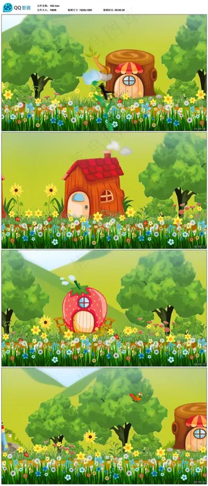 花草卡通树林视频素材