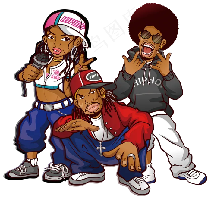 卡通街头嘻哈人物png图片素材psd模版下载