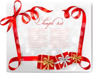 红色蝴蝶结丝带矢量卡片设计