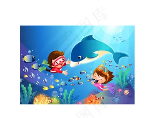 儿童潜水运动矢量素材