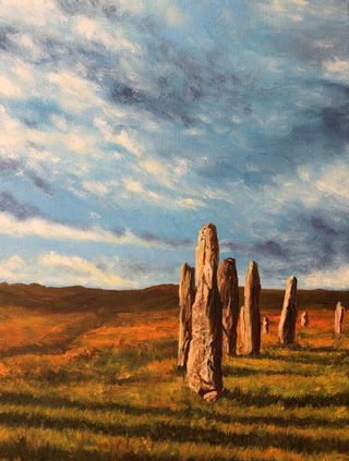 油画 草原巨石图片