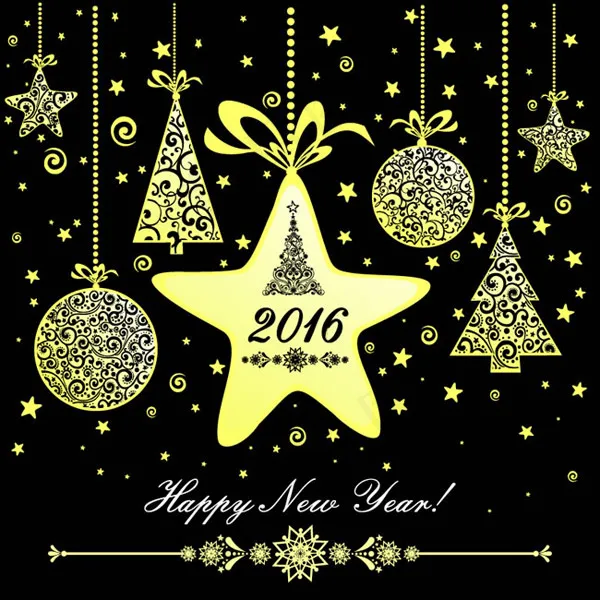 2016年金色挂饰新年贺卡矢量素材...eps,ai矢量模版下载