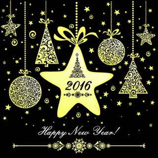 2016年金色挂饰新年贺卡矢量素材...