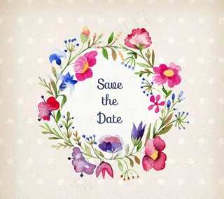 水彩绘花环婚礼邀请卡矢量素材