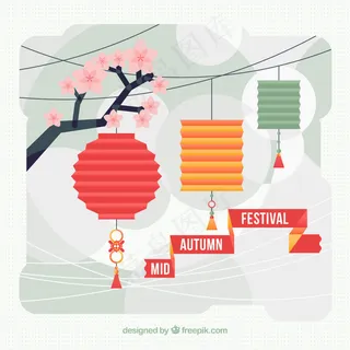 中秋快乐背景中国灯笼矢量图素材