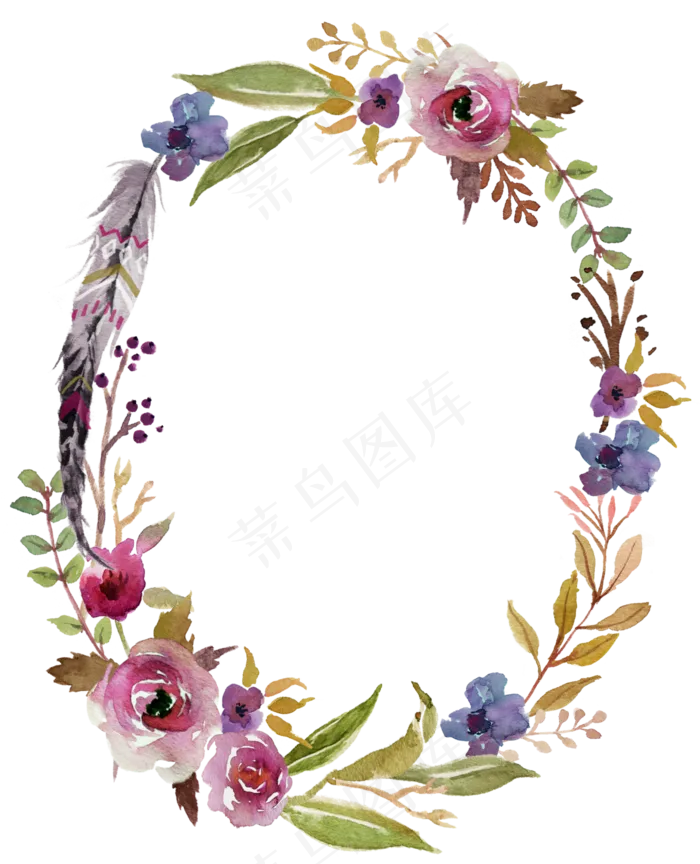 高清森系花草树叶手绘花朵花卉花环透...(3646X4500)