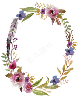 高清森系花草树叶手绘花朵花卉花环透...