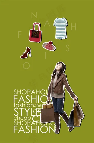 手提购物袋女人PSD分层素材