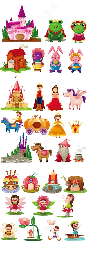 手绘卡通童话王国城堡青蛙eps矢量...