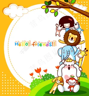 卡通儿童和可爱的动物 AI矢量155