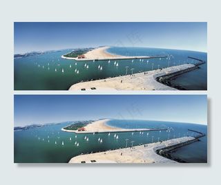 日照蓝天碧海金沙滩图片