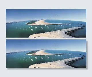 日照蓝天碧海金沙滩图片