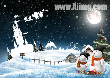 圣诞节月夜风景psd素材