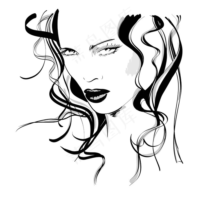 速写手绘美女头像矢量图