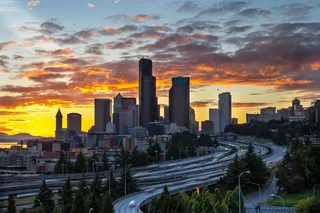 美丽城市黄昏风景