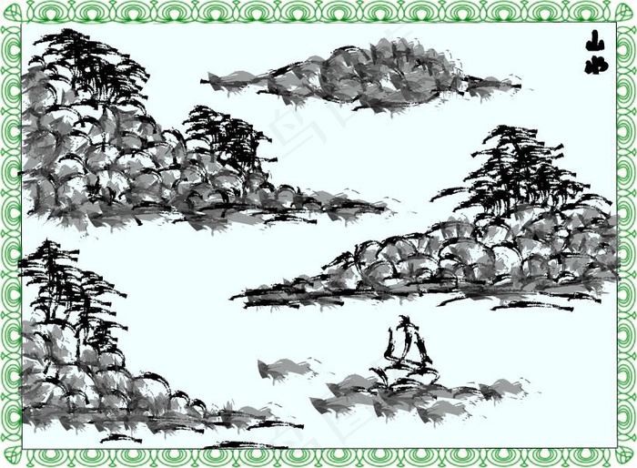 山水画ai矢量模版下载