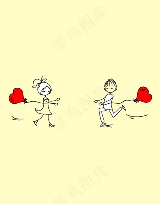卡通动漫矢量人物情侣情人节素材心形