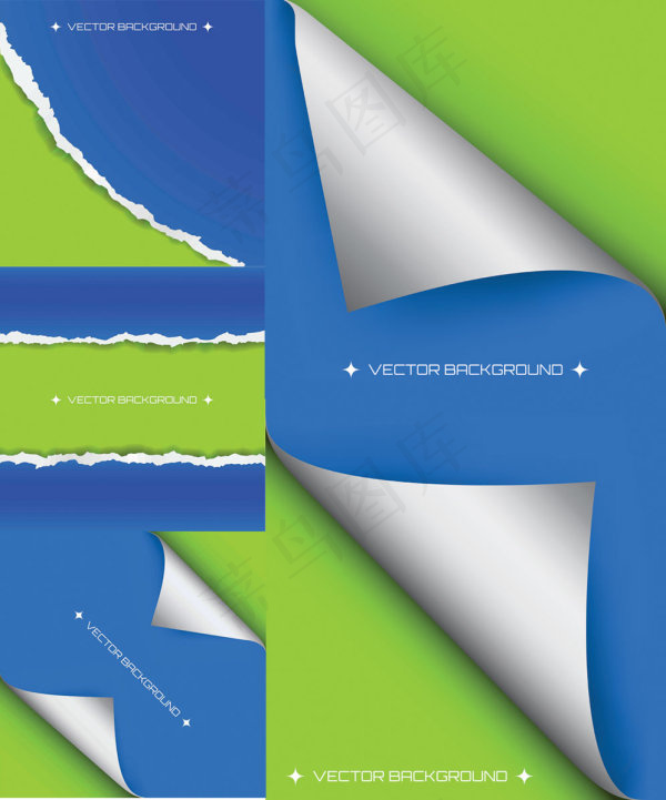 精致的纸张撕痕与卷角——矢量素材