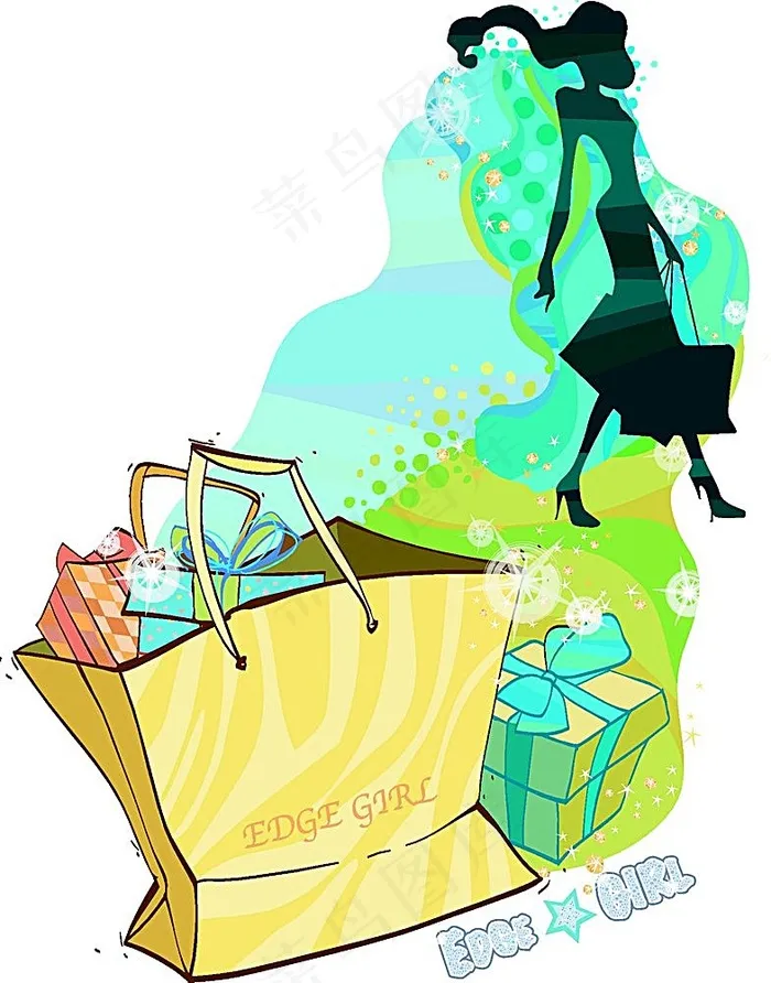 购物美女插画eps,ai矢量模版下载