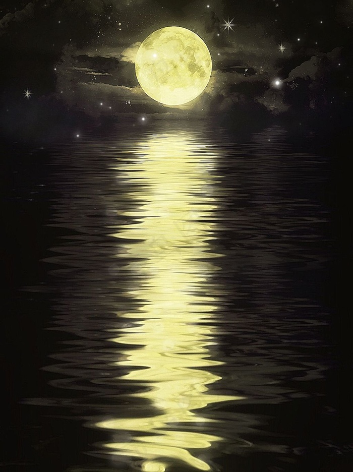 梦幻水彩风夜晚的月亮背景