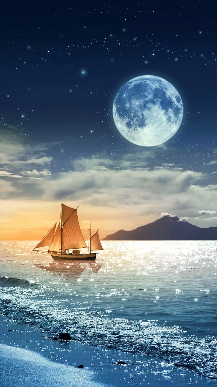 海上的帆船小岛高清摄影图片
