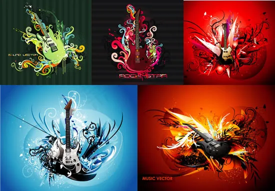时尚花纹电吉他音乐背景eps,ai矢量模版下载