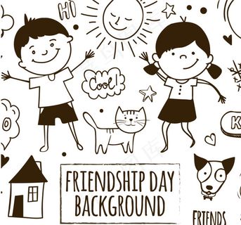 卡通可爱人物线条背景