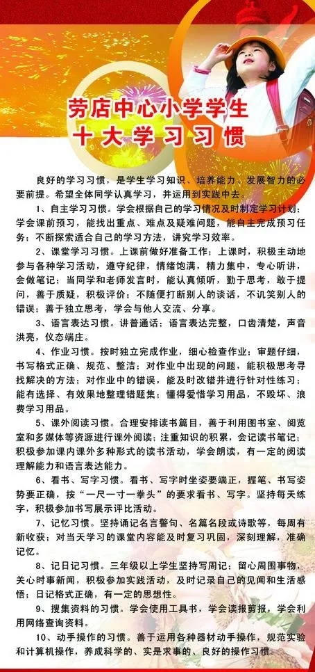 中小学学生十大学习习惯图片psd模版下载