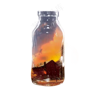 简约晚霞风景红色瓶中景